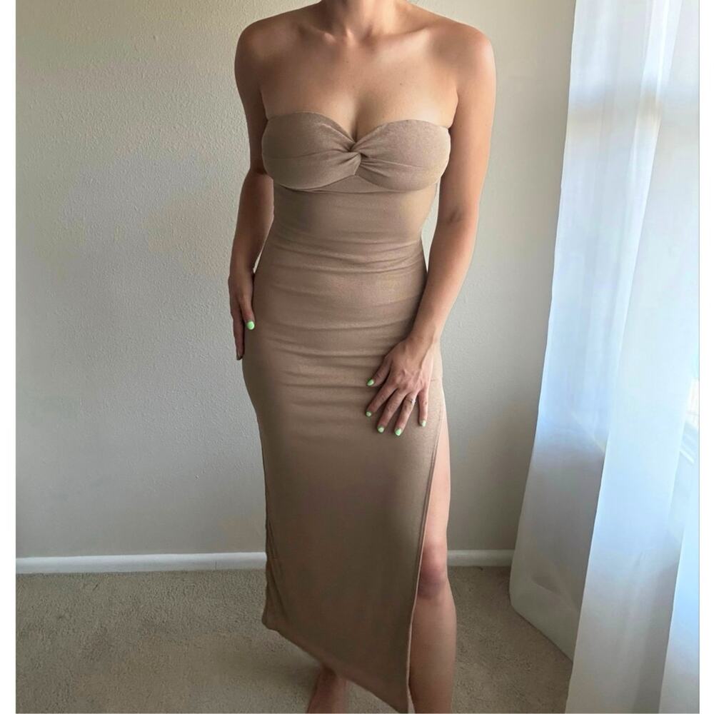 Princess Polly tan Strapless Tube Midi Dress beach vacation resort summer swim